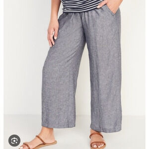 Old Navy Maternity Rollover Waist Linen Blend Wide Leg Pants Size XL Blue